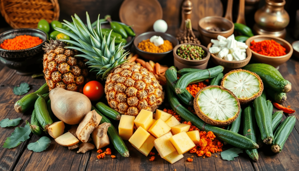 A colorful arrangement of cassava