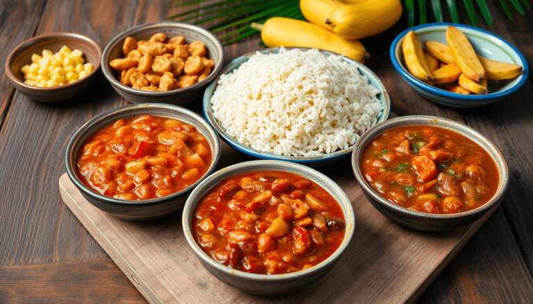 A colorful display of traditional Cuban dishes