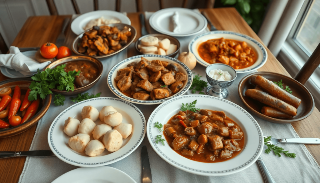 A cozy dining table set with traditional Polish dishes