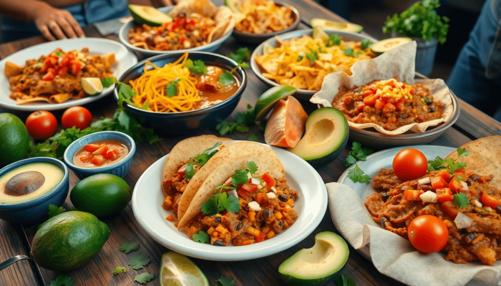 A vibrant Tex-Mex feast with tacos