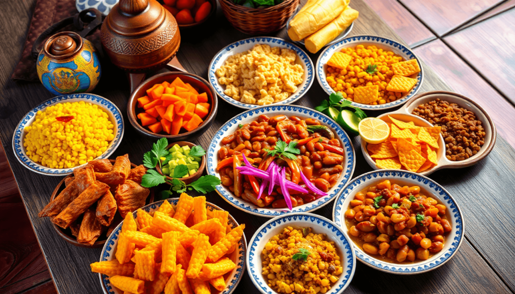 A vibrant display of traditional Venezuelan dishes